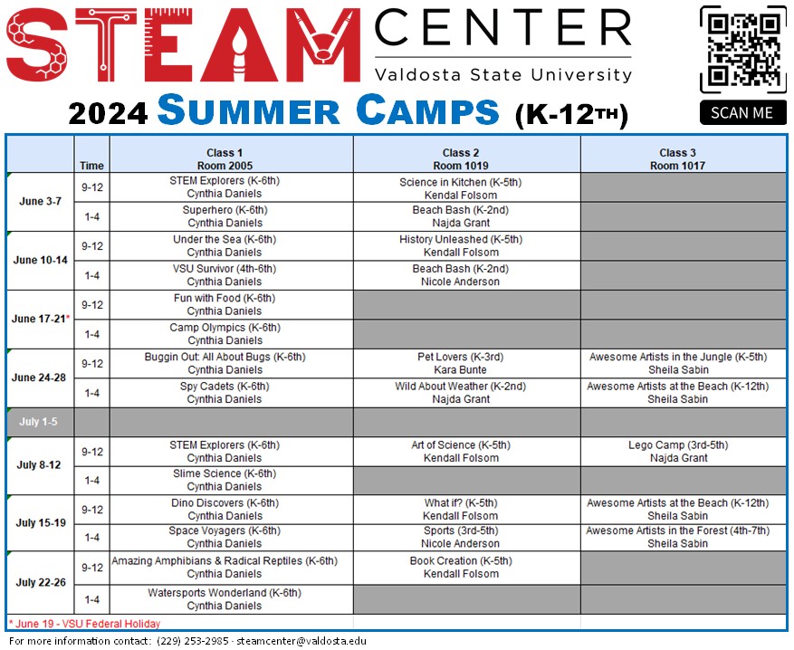 Summer Camps Schedule